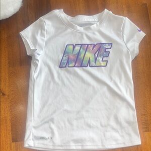 Nike Kids White Tee with Multicolor Logo